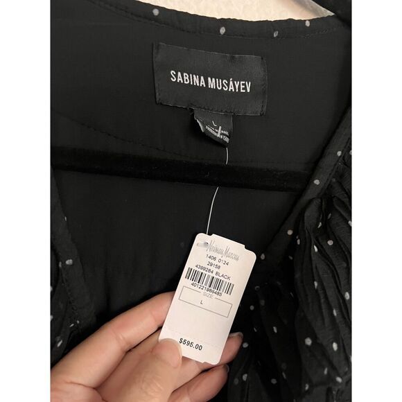 SABINA MUSAYEV SALMA POLKA DOT RUFFLED LONG DRESS IN BLACK Large - Picture 10 of 11